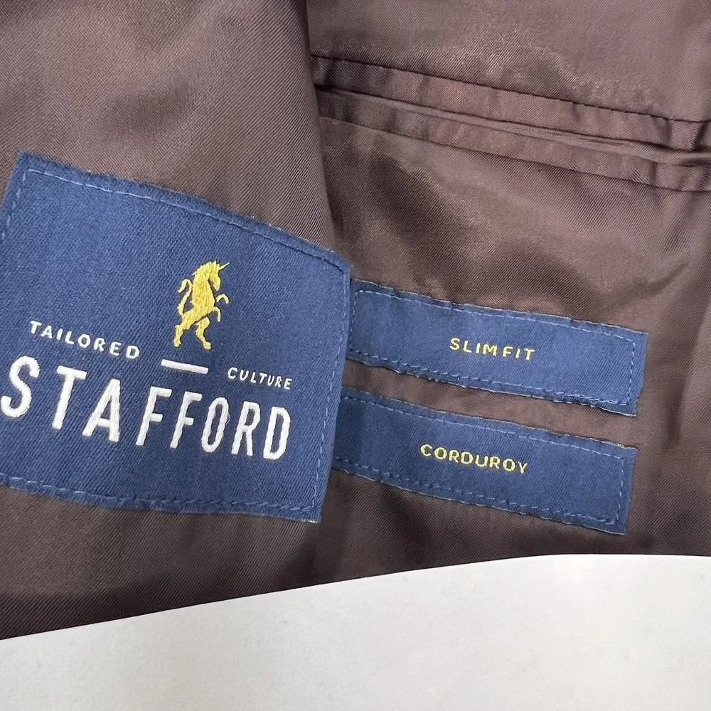 Stafford Corduroy Blazer Jacket Sport‎ Coat Mens 42R Slim Fit Stretch Burgundy
